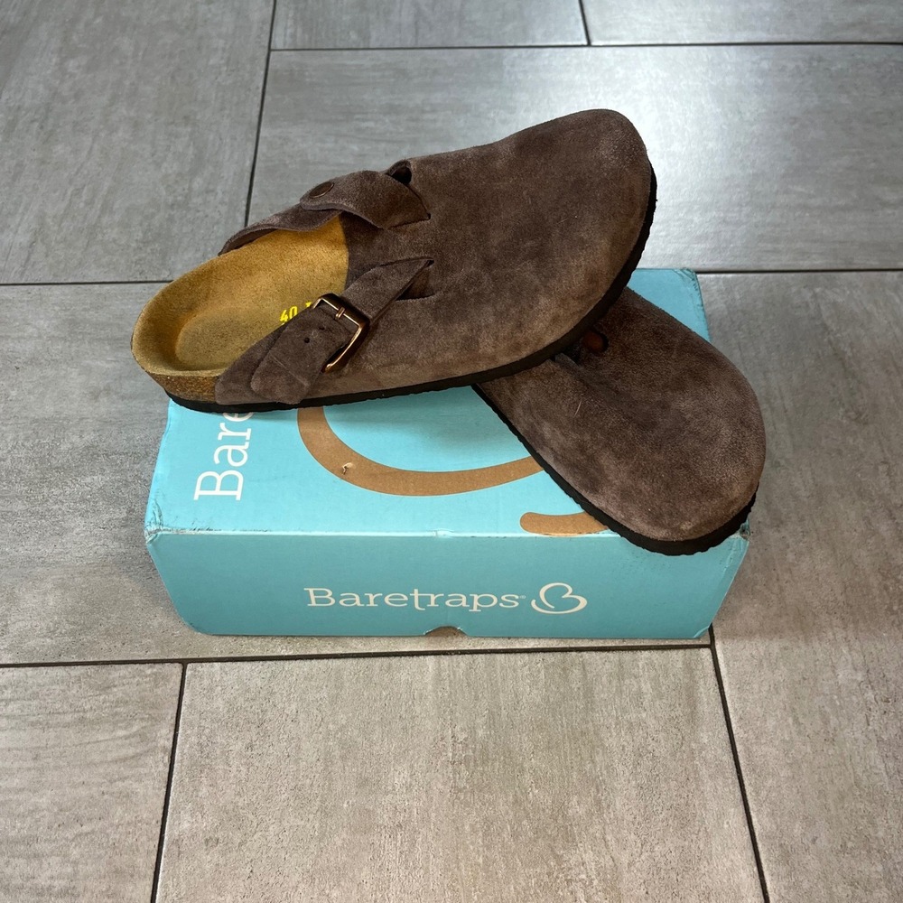 KLUKGE Men Brown Suede Clogs Mules Buckle Strap Size 40